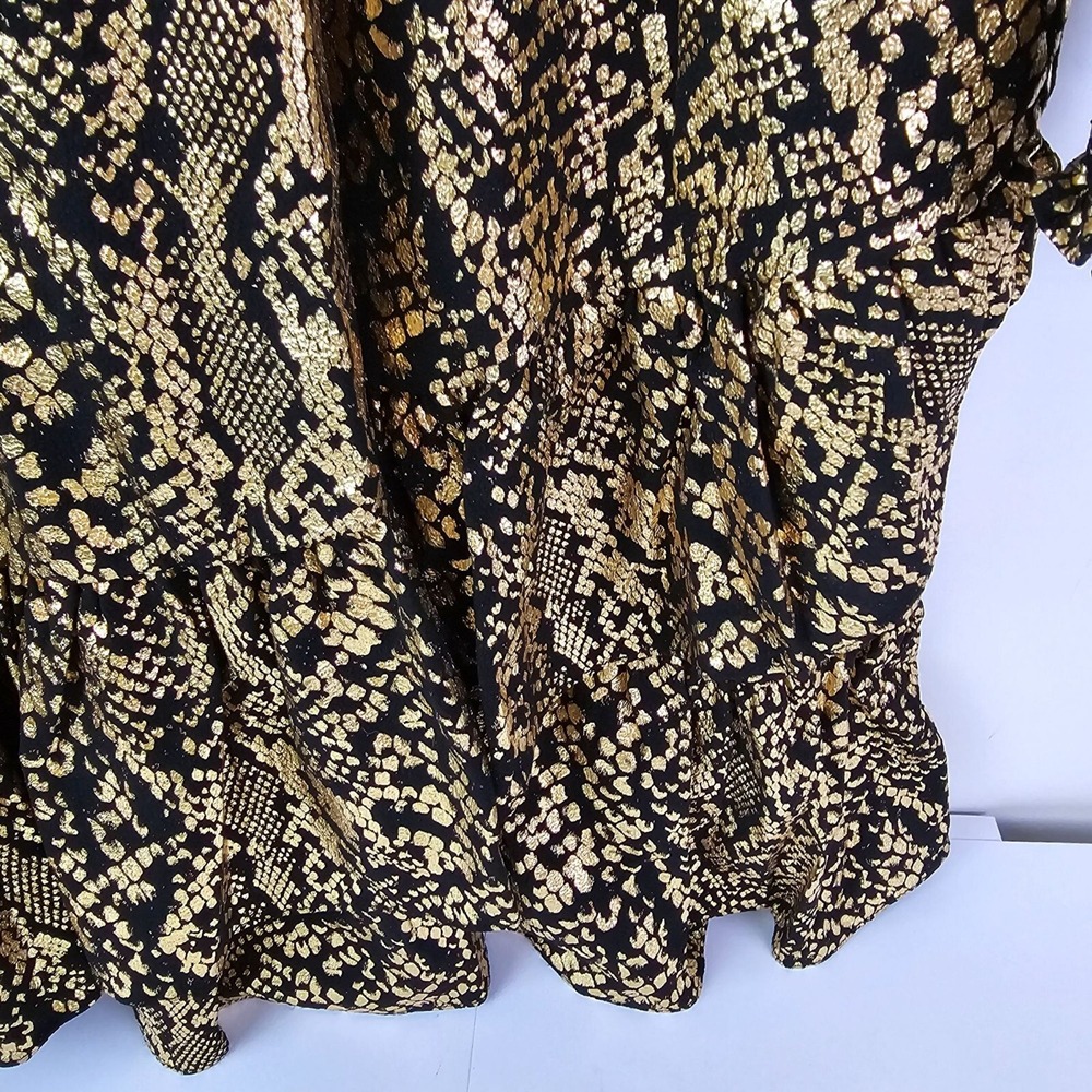 Michael Kors Julia Dress Foil Gold Black Snakeskin Print Ruffle LS XL Metallic - Picture 9 of 11